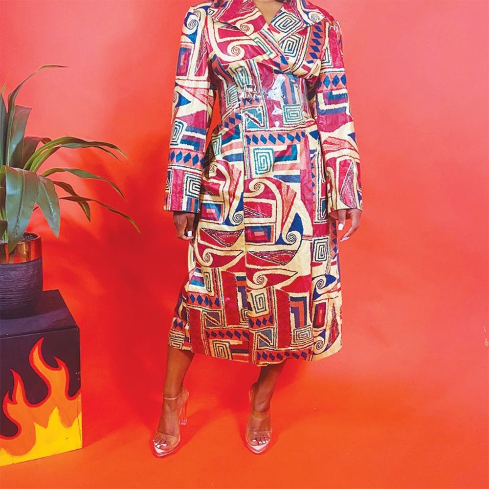 Vintage Tribal Print Full Length Trench Coat